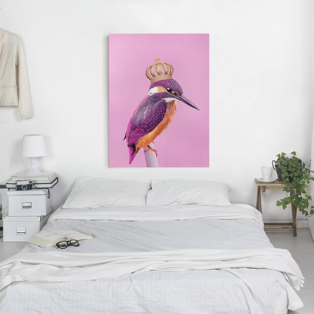 Telas decorativas réplicas de quadros famosos Pink Kingfisher With Crown