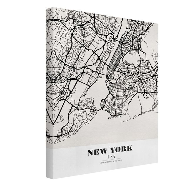 Telas decorativas em preto e branco New York City Map - Classic