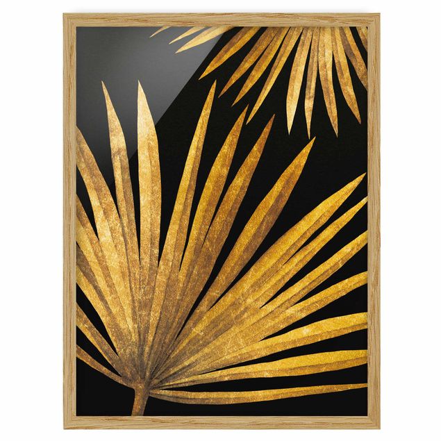 quadros flores Gold - Palm Leaf On Black