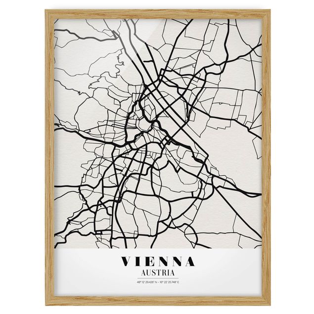 Quadros com moldura mapa-múndi Vienna City Map - Classic