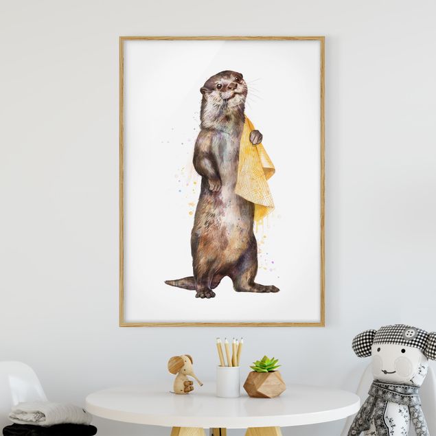 decoraçao para parede de cozinha Illustration Otter With Towel Painting White