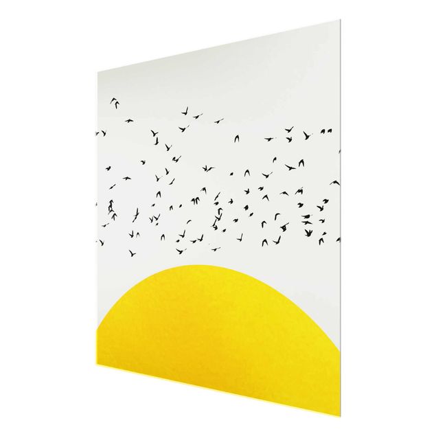 Quadros famosos Flock Of Birds In Front Of Yellow Sun