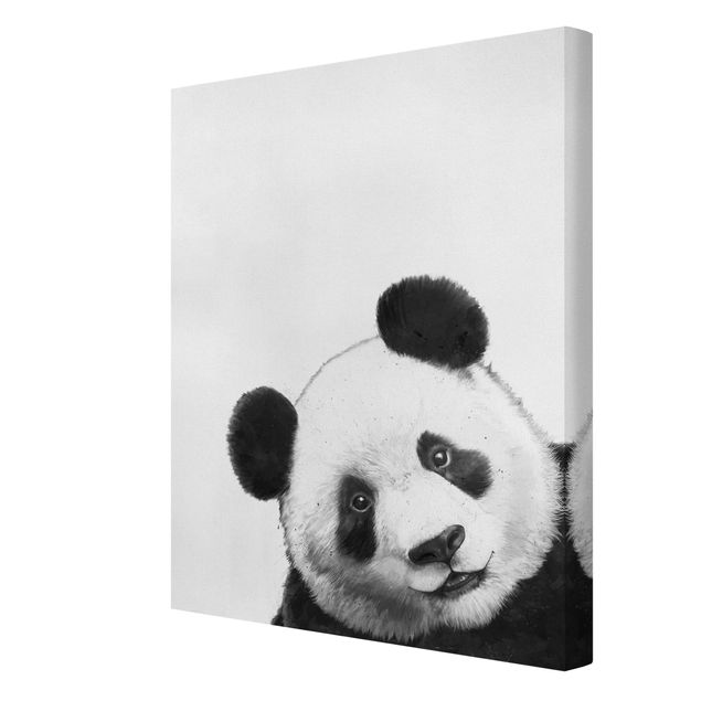 Telas decorativas em preto e branco Illustration Panda Black And White Drawing