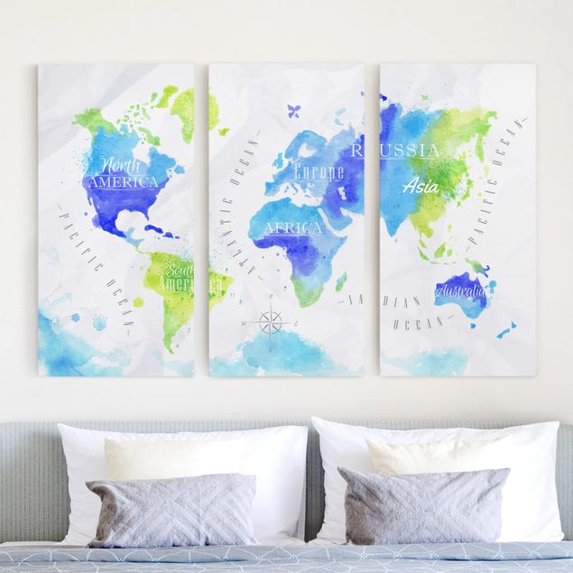 decoraçao cozinha World Map Watercolour Blue Green