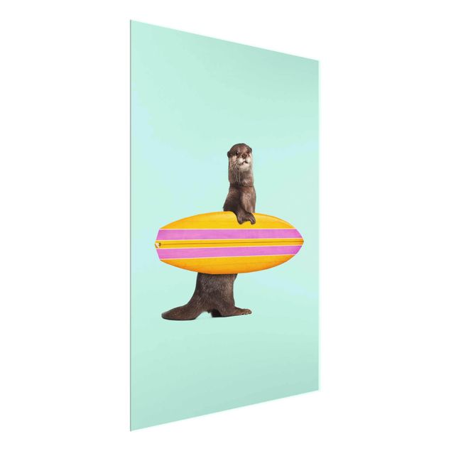 Quadros em vidro animais Otter With Surfboard
