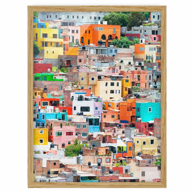 Quadros com moldura réplicas de quadros famosos Coloured Houses Front Guanajuato