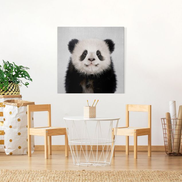 Telas decorativas em preto e branco Baby Panda Prian