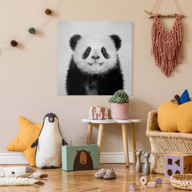 Telas decorativas em preto e branco Baby Panda Prian Black And White