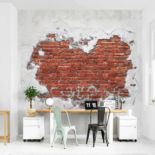 papel de parede pedra Brick Wall Shabby Plaster