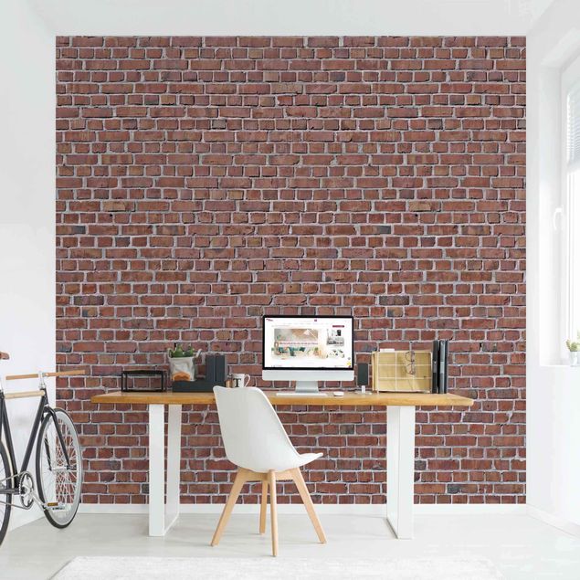 papel parede de tijolinho Brick Tile Wallpaper Red