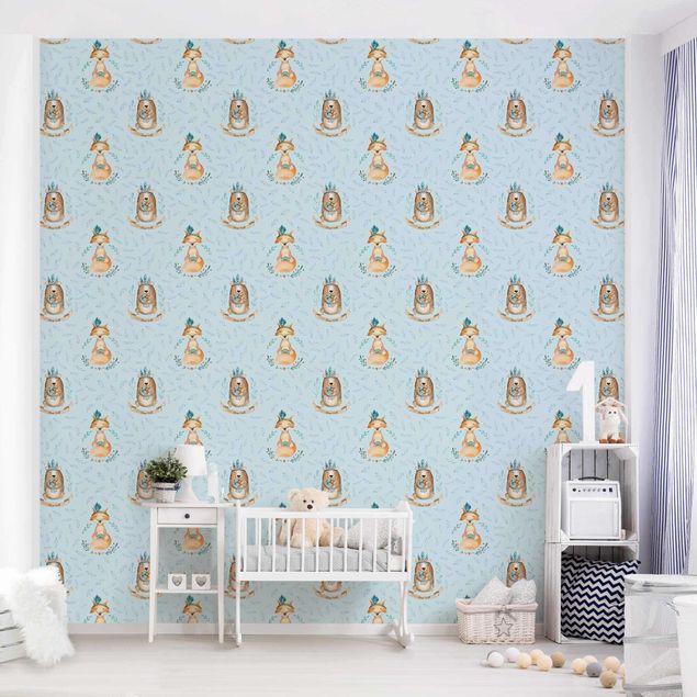 papel de parede com azul Bears And Foxes In Front Of Blue