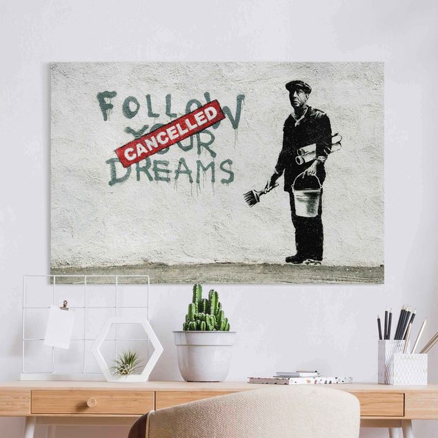 Telas decorativas em preto e branco Follow Your Dreams - Brandalised ft. Graffiti by Banksy