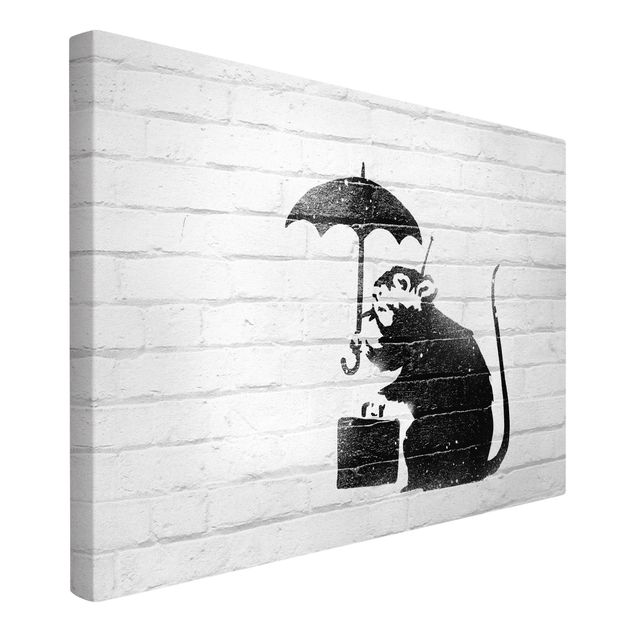 quadros em preto e branco Banksy - Rat With Umbrella