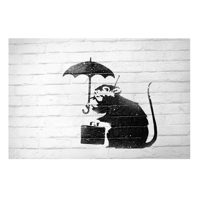 quadros para parede Banksy - Rat With Umbrella