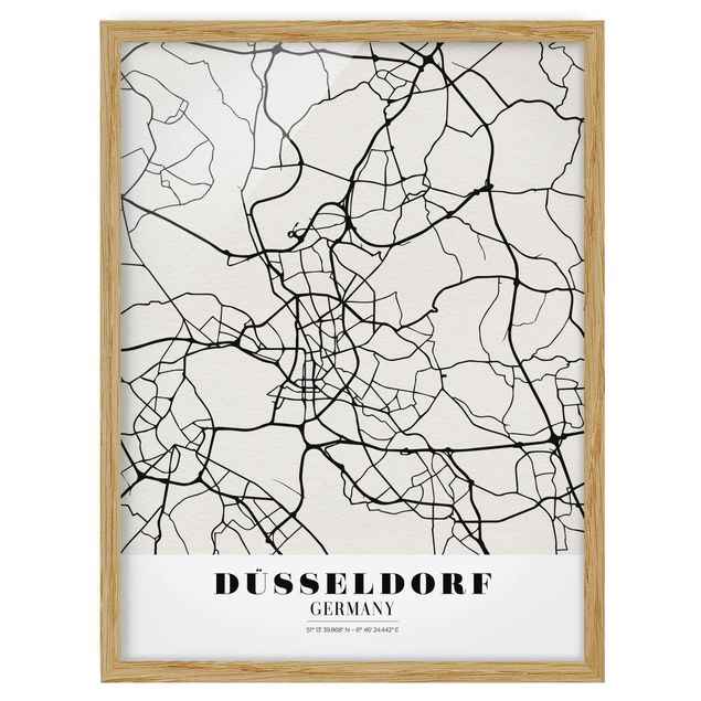 Quadros com moldura mapa-múndi Dusseldorf City Map - Classic