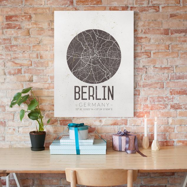 Telas decorativas em preto e branco City Map Berlin - Retro