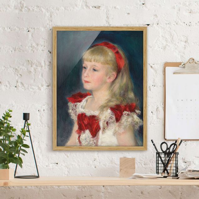 Quadros movimento artístico Impressionismo Auguste Renoir - Mademoiselle Grimprel with red Ribbon