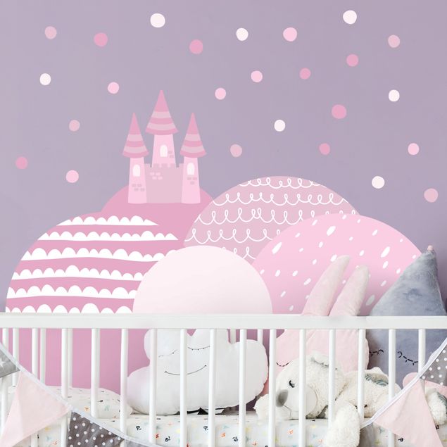 Decoração para quarto infantil Mountains castle pastel pink