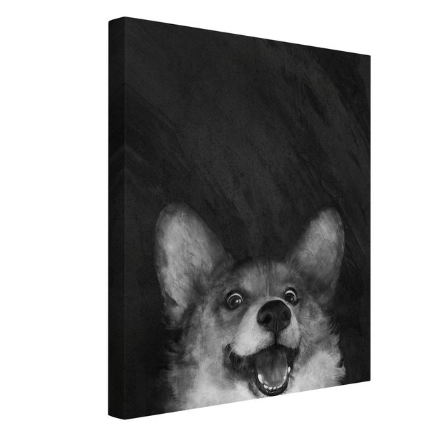 Quadros cães Illustration Dog Corgi Paintig Black And White