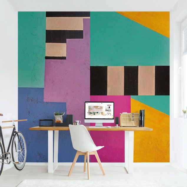 Papel de parede padrões Big Bold Color Block Concrete