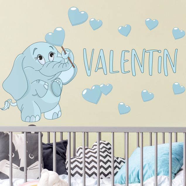 Decoração para quarto infantil Blue baby elephant with many hearts