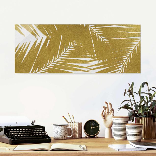 decoraçao para parede de cozinha View Through Golden Palm Leaves