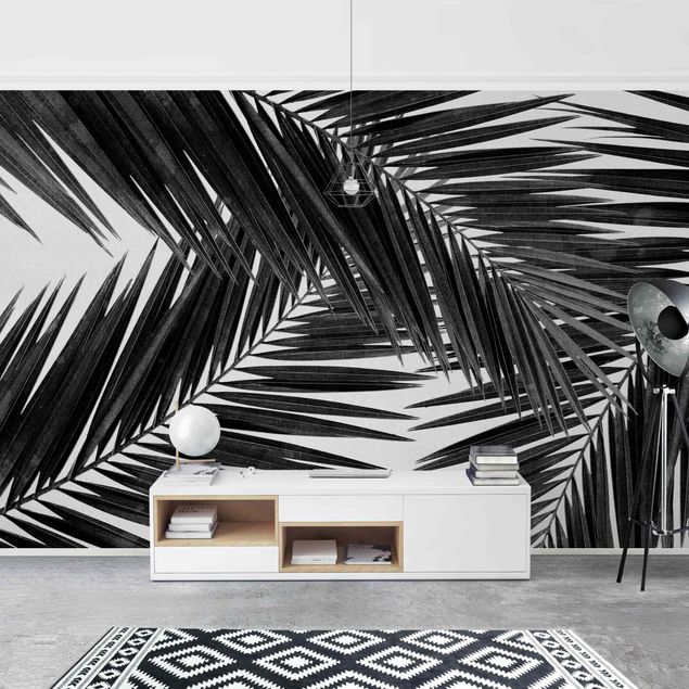 decoraçao para parede de cozinha View Over Palm Leaves Black And White