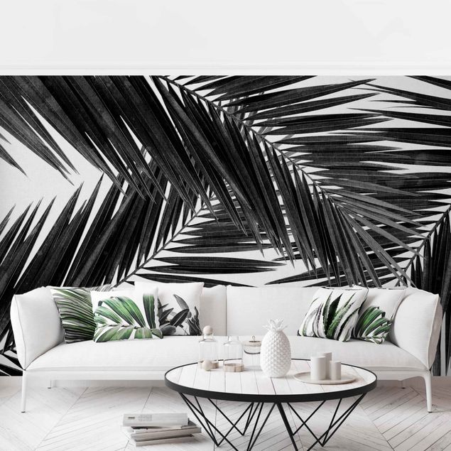 papel de parede floral View Over Palm Leaves Black And White