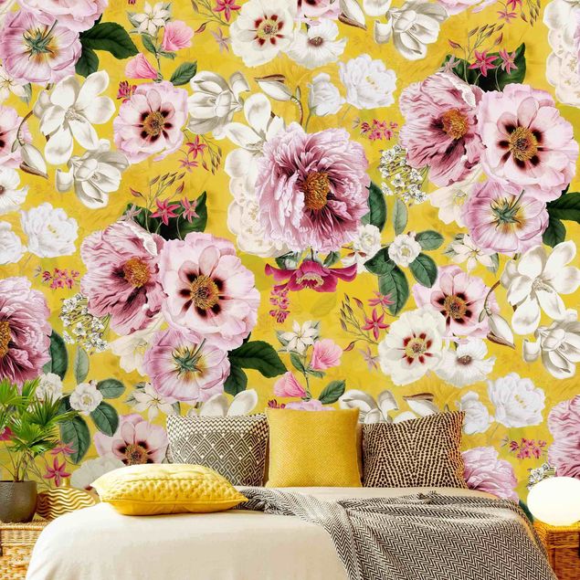 papel de parede moderno Blossoms On Yellow