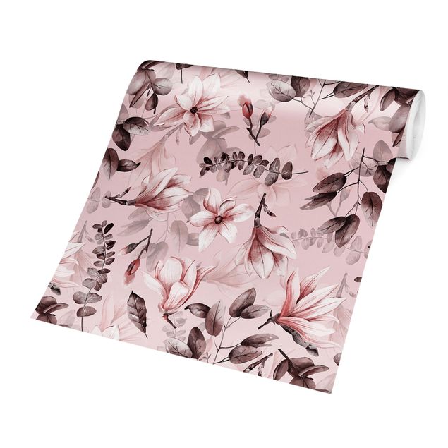 papel parede de flor Blossoms With Gray Leaves In Front Of Pink