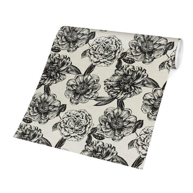 papel de parede moderno Meshed Flowers With Roses