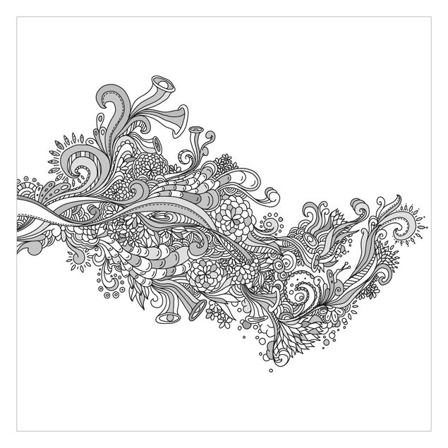 mural para parede Floral Wave Black And White