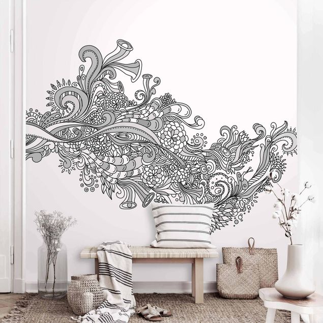 decoraçao para parede de cozinha Floral Wave Black And White