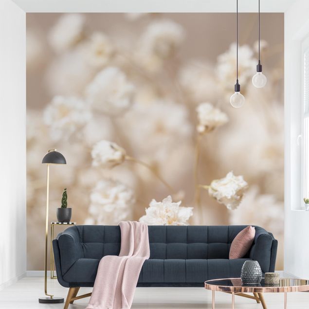 papel de parede para quarto de casal moderno Beautiful Flowers In Cream Colour