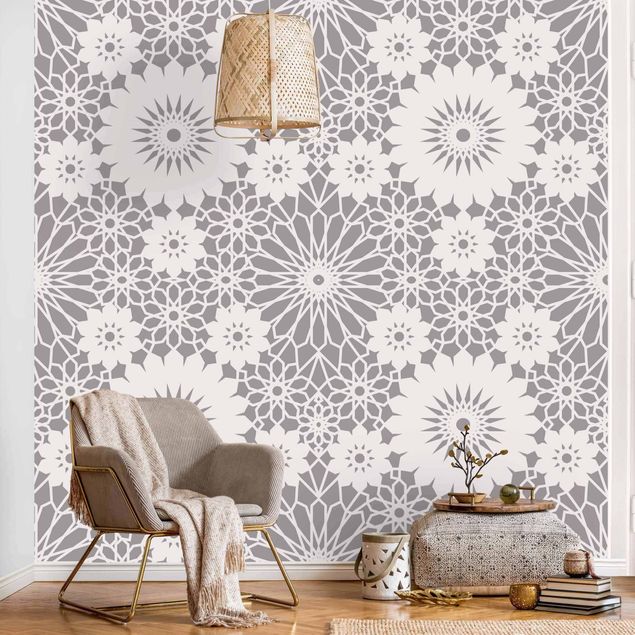 Papel de parede ornamental Flower Mandala In Light Grey