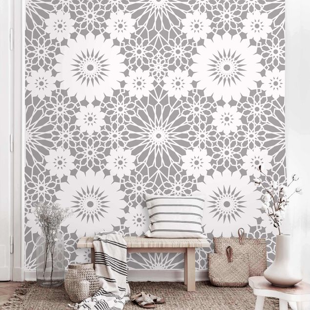 papel de parede geometria Flower Mandala In Light Grey