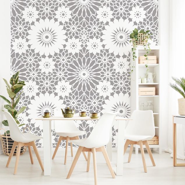 Papel de parede padrões Flower Mandala In Light Grey