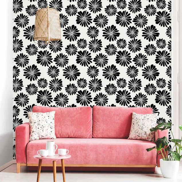 Papel de parede padrões Flower Pattern Hawaii In Black