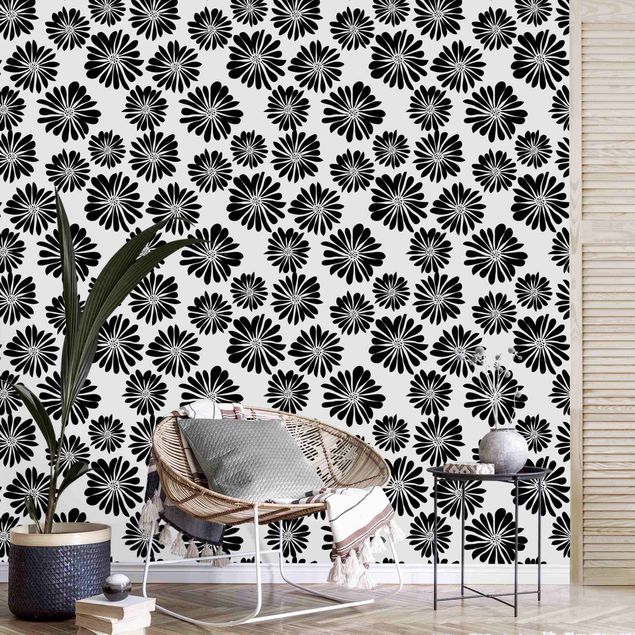 papel de parede moderno para sala Flower Pattern Hawaii In Black