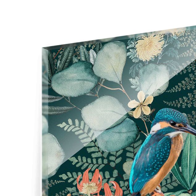 quadros para parede Floral Paradise Kingfisher And Hummingbird