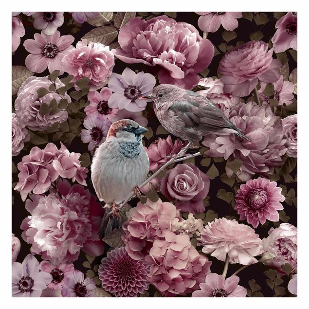 papel de parede com animais Floral Paradise Sparrow In Antique Pink