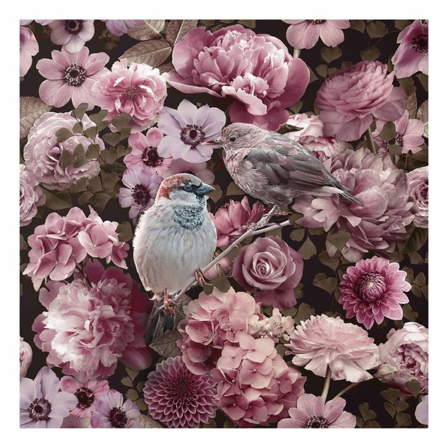 quadro com flores Floral Paradise Sparrow In Antique Pink