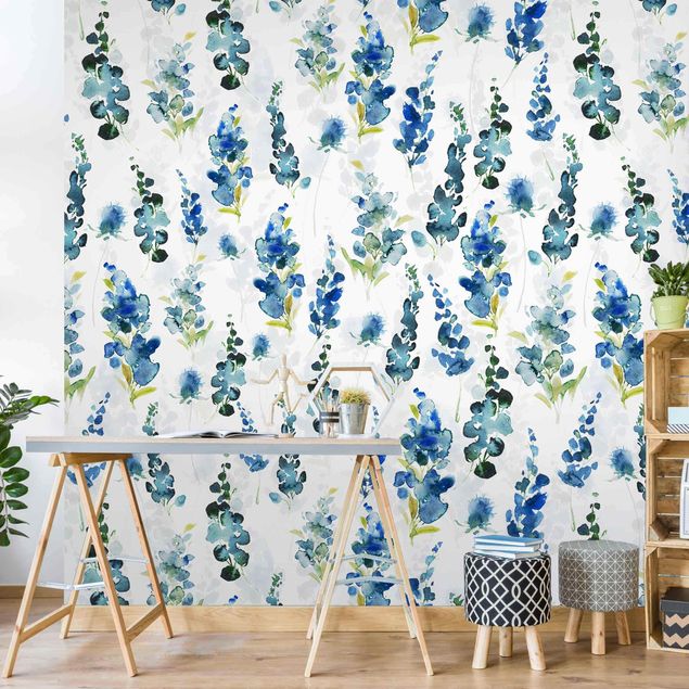 Papel de parede padrões Magnificent Flowers In Blue
