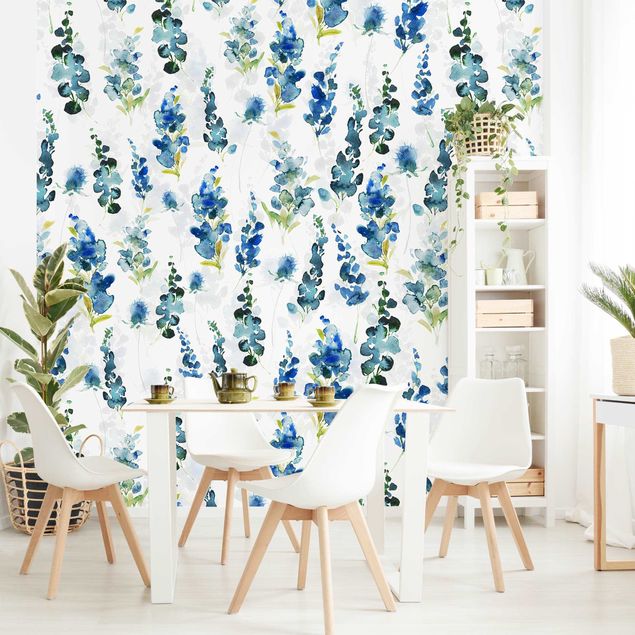 papel de parede moderno para sala Magnificent Flowers In Blue