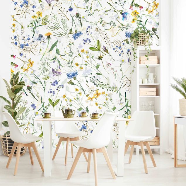 Papel de parede padrões Flower Meadow In Watercolour