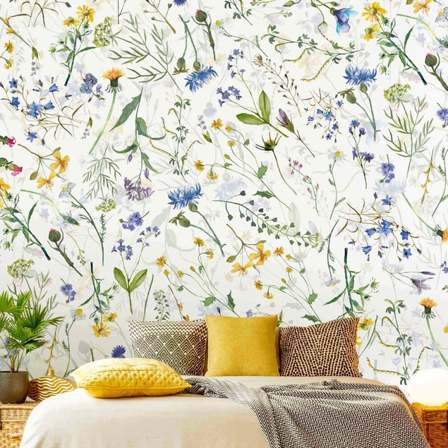 papel de parede para quarto de casal moderno Flower Meadow In Watercolour