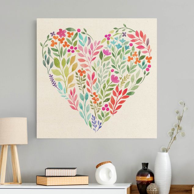 Quadros amor Flowery Watercolour Heart-Shaped