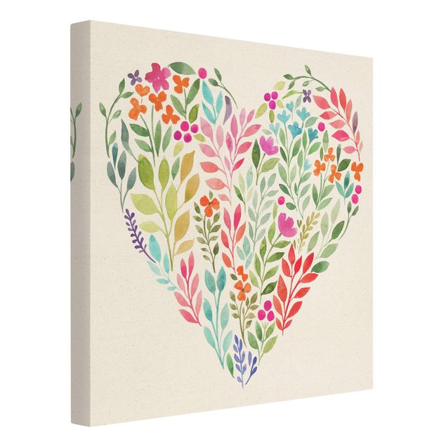 quadros em tela Flowery Watercolour Heart-Shaped