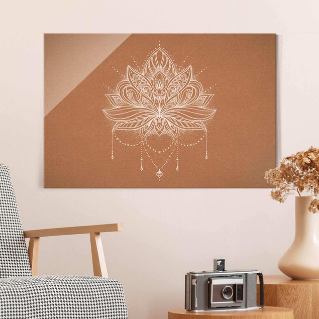 decoraçao para parede de cozinha Boho Lotus Flower White Cork Look