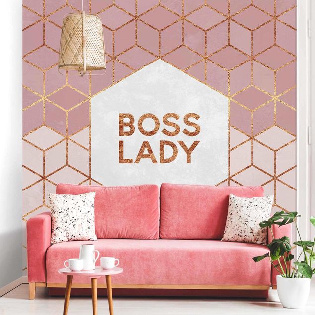 papel de parede para quarto de casal moderno Boss Lady Hexagons Pink